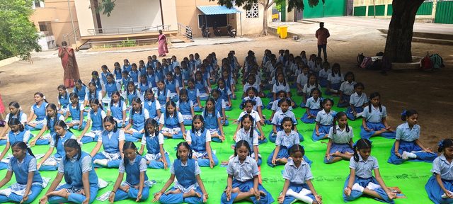 The whole school assembled on the ground