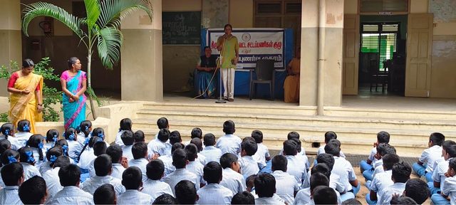 An outdoor assembly in progress