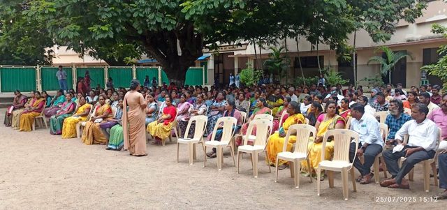 Parents assembled in the school grounds