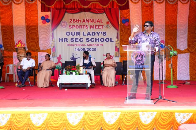 The chief guest addressing the 28th Annual Sports Meet