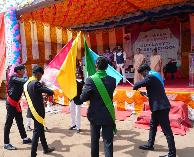 House flag bearers on stage