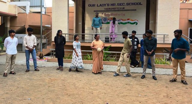 Students in the school courtyard